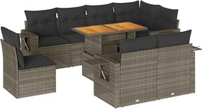 vidaXL 9 részes szürke polyrattan kerti ülőgarnitúra párnákkal
