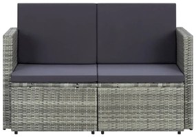 Szürke kétszemélyes polyrattan kerti kanapé párnákkal