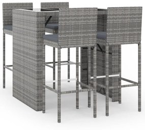 5 részes szürke polyrattan kerti bárszett párnákkal