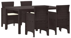 5 Darabos Kert Étkező Szett Párnákkal Barna Műanyag Rattan