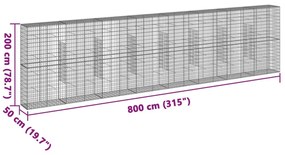 horganyzott vas gabion kosár fedéllel 800 x 50 x 200 cm