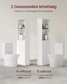 Keskeny fürdőszobai szekrény 2 fiókkal, állítható polccal, 40 x 18 x 134,4 cm, klasszikus fehér
