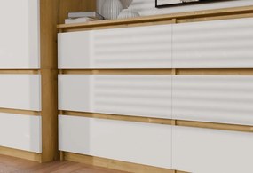 M6 140 fiókos szekrény, 138x75x40 cm, tölgy-fehér
