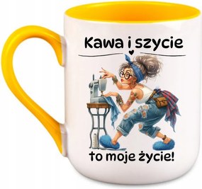 Bögre Kávé és varrás az életem Ajándék Varrónőnek Sárga 330 coffee
