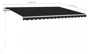 antracitszürke kézzel kihúzható LED-es napellenző 4,5x3 m