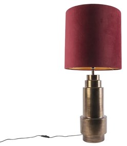 Art Deco asztali lámpa bronz bársony árnyalattal piros arannyal 40 cm - Bruut