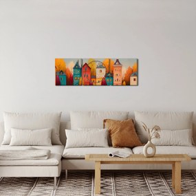 Kép - Őszi falu (órával) (90x30 cm)