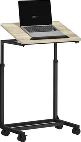 HOMCOM C-alakĂș Mellasztal, MagassĂĄgban ĂllĂthatĂł KĂĄvĂ©tĂĄbla Kerekekkel, KanapĂ© Melletti Laptop ĂrĂłasztal Kicsi Terekhez, Nappali, 55 x 36 x 62.5-82.5 c