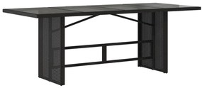 fekete polyrattan üveglapos kerti asztal 190x80x74 cm