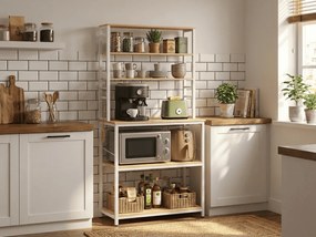 Konyhai polc LORANO 167x80 cm, fehér / tölgy dekoráció