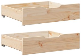 2 db tömör fenyőfa ágy alatti fiók kerekekkel 75 x 55 x 16 cm