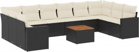 vidaXL 11 részes fekete polyrattan kerti ülőgarnitúra párnákkal
