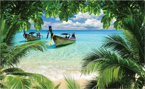 Fotótapéta Tengerpart Pálmafák Nap vinil Kék 208x146 +ragasztó