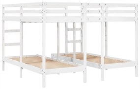 fehér tömör fenyőfa tripla emeletes ágykeret 200x200/80x200 cm