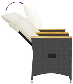 2 személyes fekete polyrattan dönthető kerti kanapé asztallal