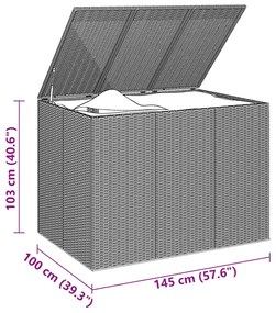 Fekete polyrattan kerti párnatartó doboz 145 x 100 x 103 cm