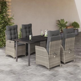 5részes világosszürke polyrattan kerti étkezőgarnitúra párnával