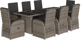 vidaXL 9 részes szürke polyrattan kerti étkezőgarnitúra párnával