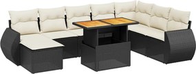 vidaXL 9 részes fekete polyrattan kerti ülőgarnitúra párnákkal