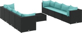 vidaXL 9 részes fekete polyrattan kerti ülőgarnitúra párnákkal