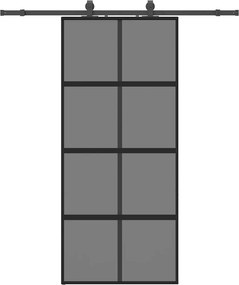 vidaXL fekete edzett üveg tolóajtó fémszerelék szettel 90x205 cm
