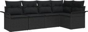 vidaXL Kerti Kanapé Szett párnával 5 pcs Fekete polirattan