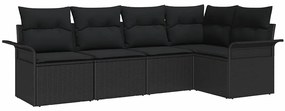 vidaXL Kerti Kanapé Szett párnával 5 pcs Fekete polirattan