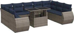 vidaXL 10 részes szürke polyrattan akácfa kerti ülőgarnitúra párnákkal