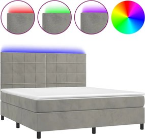 vidaXL világosszürke bársony rugós és LED-es ágy matraccal 180x200 cm