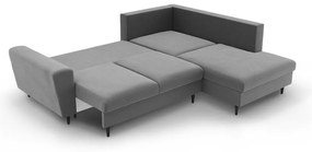 Világosszürke bársony kinyitható tárolóhelyes sarokkanapé (jobb oldali-L alakú) Kyoto – Cosmopolitan Design