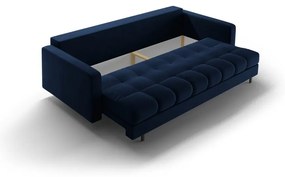 Sötétkék bársony kinyitható tárolóhelyes kanapé 222 cm Bali – Cosmopolitan Design