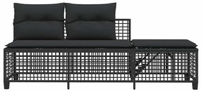 3 részes fekete polyrattan kerti sarokkanapé garnitúra párnával