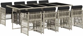 vidaXL 9részes világosszürke polyrattan kerti étkezőgarnitúra párnával