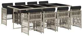 vidaXL 9részes világosszürke polyrattan kerti étkezőgarnitúra párnával