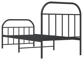 fekete fém ágykeret fej- és lábtámlával 90 x 190 cm