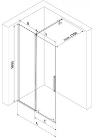 Mexen Velar, nyílásba tolóajtó Walk-In típusú 120 cm, 8 mm átlátszó üveg, grafit matt, 871-120-000-03-66