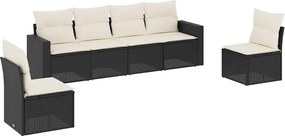 vidaXL 6 részes fekete polyrattan kerti ülőgarnitúra párnákkal