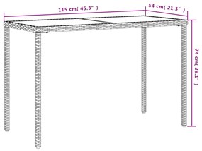 fekete polyrattan üveglapos kerti asztal 115x54x74 cm