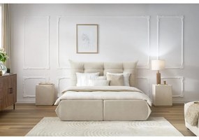 Bézs kárpitozott franciaágy tárolóhellyel, ágyráccsal 180x200 cm Clothilde – Bobochic Paris