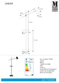 Markslöjd 107307 - Állólámpa USB - vel LINEAR 1xE14/40W/230V