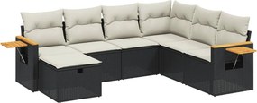 vidaXL 7 részes fekete polyrattan kerti ülőgarnitúra párnával