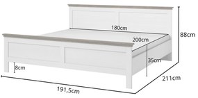 Franciaágy 180 cm Elvina S Typ 31 (fehér hamu + lefkas tölgy). 1031000
