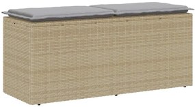 Bézs polyrattan kerti pad párnával 110x40x44 cm