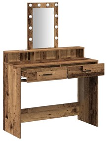 Sminkasztal LED világítással Régi fa 100x41x140 cm