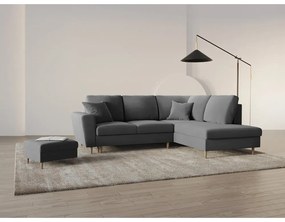 Világosszürke bársony kinyitható tárolóhelyes sarokkanapé (jobb oldali-L alakú) Kyoto – Cosmopolitan Design