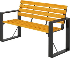 Outsunny 2 személyes időjárásálló lamellás kerti pad karfákkal — 136 x 54 x 82 cm (natúr fa) | Aosom