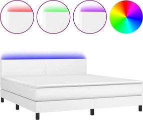 vidaXL fehér műbőr rugós ágy matraccal és LED-del 180x200 cm