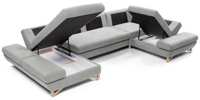 AVESTA kihúzható, U-alakú kárpitozott sarokülőgarnitúra tárolóval, szürke