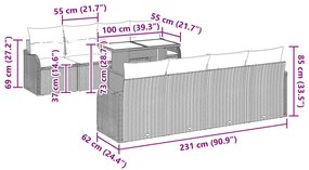 9 részes kerti kanapészett párnákkal fekete poli rattan, 2 személyes kerti kanapé párnákkal fekete poli rattan