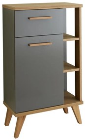 Szürke-natúr színű alacsony fürdőszoba szekrény tölgyfa dekorral 50,5x89,5 cm Quickset 924 – Pelipal